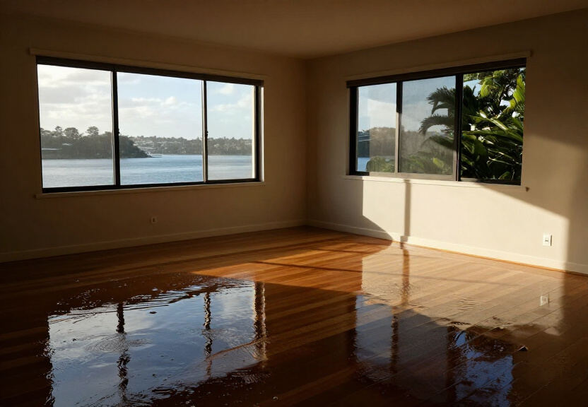 Flooded living room in Marsfield before restoration